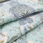 BEAUTIFUL TROPICAL CHIC BLUE GREY AQUA TEAL WHITE LEAF BEACH COASTAL QUILT SET