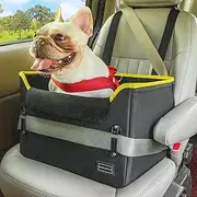 Dog Car Seats for Small Dogs, Puppies, Sturdy Pet Car Seat for Car with Clip On Leash, Fleece Lining, Perfect for Small Pets up to 25 lbs (Black and Yellow)