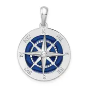 Sterling Silver De-Ani Rhodium-Plated Polished Enameled Large Compass Pendant