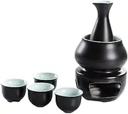 Ceramic Sake Set Cups with Warmer Keep Sake Storage Gift Box, Traditional Porcelain Pottery Hot Drink, 1 Stove 1 Warming Bowl Sake Bottle 4 Cup