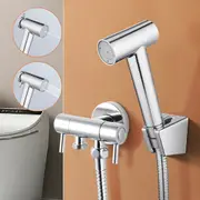 Chrome 2 Functions Handheld Douche Bidet Toilet Spray Jet Shattaf Kit 1.2m Hose with Cistern Cock