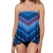 Miraclesuit Women's Blue Chevron Marrakech Underwire Bandini Top w/ Straps sz 10