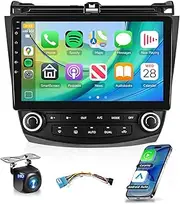 podofo Android Car Stereo Radio for Honda Accord 7 2003 2004 2005 2006 2007,10 Inch Touchscreen Radio in Dash Navigation GPS Units with Mirror Link WiFi Bluetooth FM/RDS Backup Camera Mic