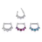 Set of 3 - Steel CZ Gem Septum Clicker Nose Ring Hoops 16 or 14 Gauge SCG001