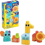 MEGA BLOKS Fisher-Price Sensory Building Toy, Rock n Rattle Safari with 15 Pieces, Rattle and Bells, Toddler Blocks, Age 1+ Years