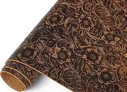 DOQN Bump Texture Genuine Leather Sheets Plain Geometric Pattern Printed Leather Sheet for Crafts (Dark Brown, 12"x12")