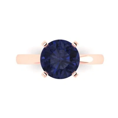 3Ct Round Cut Blue Sapphire Gold Solitaire Engagement Promise Statement Ring