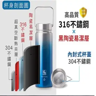 CookPower鍋寶 316陶瓷保溫瓶-530ml(漸層藍/紅)316不鏽鋼 保溫杯 水瓶 水杯