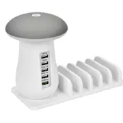 5 Charging Ports Mobile Phone Bracket Mushroom Table Lamp Desktop Decor British Standard Gray White