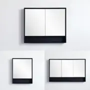 PETRA 600 750 900 1200 1500mm Matte Black Framed Mirror Shaving Cabinet w Shelf
