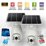 2x Elinz Wireless Solar Security 4G IP 1080P PTZ Outdoor Camera CCTV PTZ Waterproof 32GB ALDI Sim