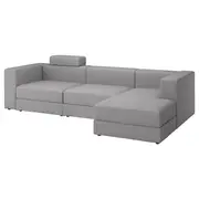 JÄTTEBO 4-seat mod sofa w chaise longue, right with headrest/Tonerud grey