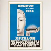 Galrie Vintage 1934 Switzerland XI International Motor Show Geneva Advertising Poster, Wood Frame, 50 x 70cm (20 x 28inch)
