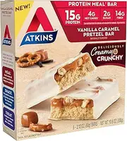 Atkins Vanilla Caramel Pretzel Protein Meal Bar, Keto Friendly, 5 Count