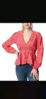 Jessica Simpson Womens Sz S Miranda Balloon Sleeve Plunge-Neck Button-Down Top