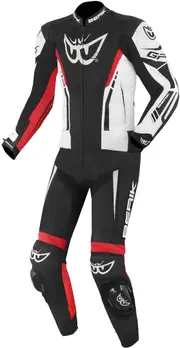 Berik Monza Two Piece Motorcycle Leather Suit, black-white-red, Size 56 for Men Black White Red