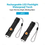 2x Black USB Rechargeable LED Flashlight Waterproof Torch