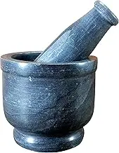 KLEO 4" Dia Deep Grey/Black Natural Stone Mortar and Pestle Set as Spice, Medicine Grinder Masher - Okhli and Musal