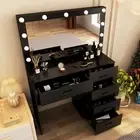 Bedroom Black Dressing Table Vanity Table Set With 11 LED Bulbs Mirror 3 Lights