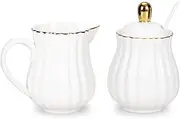 Prefdo Porcelain Sugar and Creamer Set, British Style Pitcher and Jar With Lid & Spoon, Coffee Serving for Home Tea Party