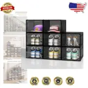 Elegant Stackable Shoe Storage Boxes - 8 Pack Clear Organizer with Magnetic Door