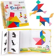 Travel Tangram Puzzle with 3 Set of Magnetic Tangram - Road Trip Tangoes Jigsaw Shapes Dissection Games with Solution - IQ Book Educational Toy Brain Teaser Kid Adult Challenge