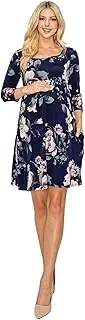 [My Bump] Women's Square Neck Casual Comfortable Maternity Pregnancy Long Dress W/Side Pocket (Made in USA)