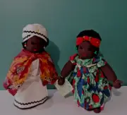 AFRICAN DOLLS - 2 Dolls on Stand in Traditional Dress of 2 Ethic Groups - 12" T