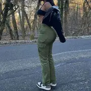 High Waist Slim-Fit Cargo Pants Army Green - S