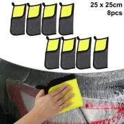 8pcs Microfibre Car Drying Towel 9.84"x9.84" Extra Large 500 GSM Gray Yellow