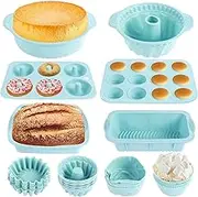 30Pcs Silicone Bakeware Set Including Baking Pan Silicone Cake Mold Baking Sheet Donut Pan Silicone Muffin Pan Cake Pan and 24 Silicone Cupcake Mold Baking Cup Baking Mold Set for Cake (Blue)