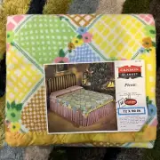 Vintage Cannon NOS Polyester Blanket 72x90 Twin Bed PICNIC Yellow Patchwork USA