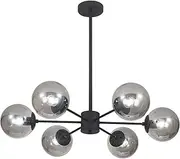 KCO Lighting Mid Century Modern Globe Sputnik Chandelier 6-Light Smoke Gray Glass Globe Flush Mount Ceiling Light Black Farmhouse Kitchen Island Lighting Fixture (Black+Smoke Gray)