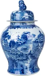 Temple Jar Vase Mountain Pagoda Small White Blue Ceramic Hand-Craft
