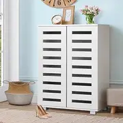 [ALFORDSON] Shoe Cabinet Shoes Storage Rack Adjustable 21 Pairs Cabinets Organiser Drawer Shelf with Slatted Doors, Wooden Home Furniture for Living Room, Entryway, Hallway (Glenn White)