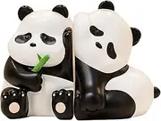Cute Panda Bookends for Kids, Resin Animal Statues for Bookshelf Bedroom Office Table Decor, Modern Home Decor