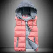 Women Cotton Wool Collar Hooded Down Vest Removable Hat Female Thicken Winter Warm Jacket Outerwear pink XL