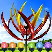 Large Solar Wind Spinner Multi Color Tulip Sculpture Wind Mill Yard Lawn Decor