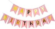 Costume Bay 12pcs Triangular Flags Pennant Banner Bunting Banner | Reusable and Stylish for Party Wedding Christmas Birthday Bedroom Decoration (Birthday Flag Banner - Pink Gold, ONE)