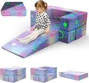BIERUM Kids Couch with Blanket, 3-in-1 Luminous Kids Couches and Sofas Fold Out, Convertible Sofa to Playful Slide for Girls and Boys, Extra Softer Kids Sofa Chair for Bedroom Playroom