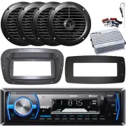 Pyle 1-DIN Marine Receiver W/Kit + Adapter Plate, 4x 6.5'' Speakers, Amp W/Kit