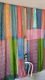 2 Pc Indian Saree Patchwork Curtain Drape Window Decor Multi Silk Sari Curtain