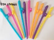 20 x Hens Night Party Sexy Straws Mix Colorful Dick Drinking Pecker Willy Penis