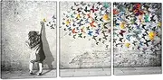 [Novatique] Graffiti Canvas Wall Art Banksy Wall Art Street Style Artwork Colorful Girl Butterfly Graffiti Decor Pop Pictures Painting for Living Room Office Wall Decor,20x28inchx3pcs