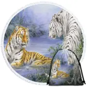 Wild Animal Art Orange and White Tigers Encounter Round Beach Towel