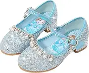 [YOGLY] Elsa Princess Shoes Girls Cosplay Frozen Christmas Carnival Birthday New Year Costume Accessory Soft Blue Pink Silver Sequins Crystal High Heels for Children Halloween Party