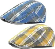 [Qianuer] 2 Pack Men's Newsboy Hat Flat Cap Adjustable Plaid Ivy Gatsby Cabbie Driving Golf Hat Beret