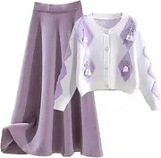 [Generic] Women's Spring Winter Skirt Set Women's Knitted Sweater Cardigan And Slim Elastic High Waist Skirt Two Piece Set