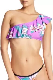 Rip Curl L Women's Bikini Swimsuit Top Hot Shot One Shoulder Purple Ruffle