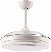 Reversible Retractable Ceiling Fans with LED Light and Remote Control, 42 Inch Invisible Ceiling Fan Chandelier with 4 Clear ABS Blades, Bedroom Fandelier Indoor Ceiling Light Kits with Fans (White)